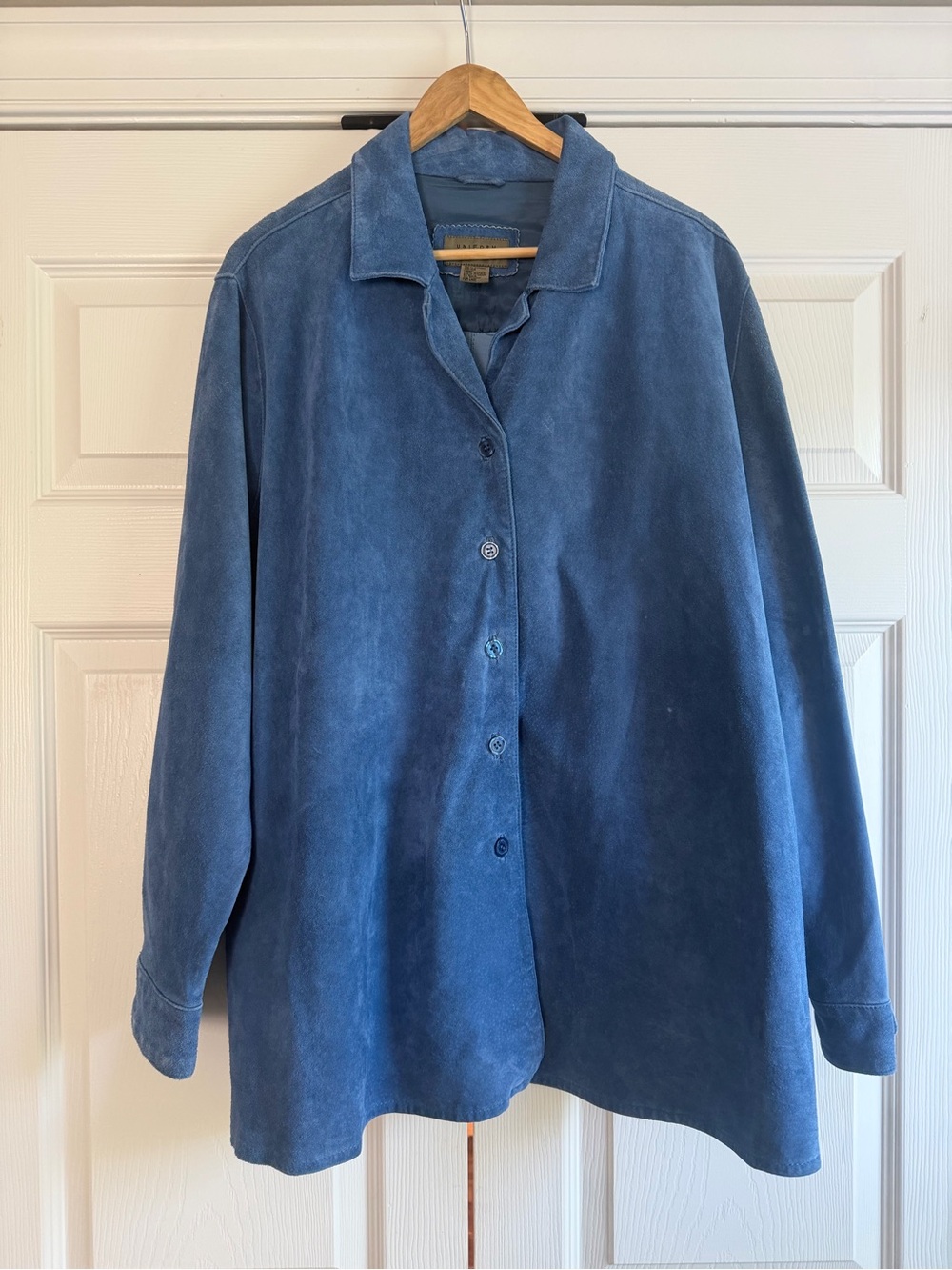 Women's Blue Suede Button-Down Shirt Jacket Y2K